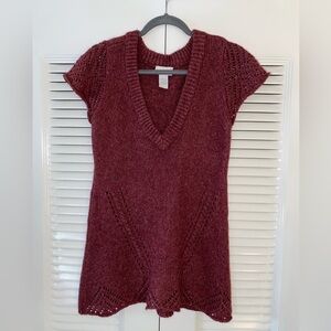 Soft surroundings merino wool blend vneck s/s knit sweater